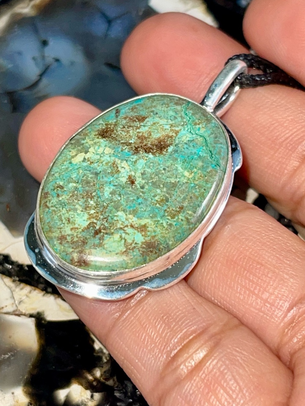Chrysocolla- Shattuckite Crystal Pendant 2” - Picture 10 of 17